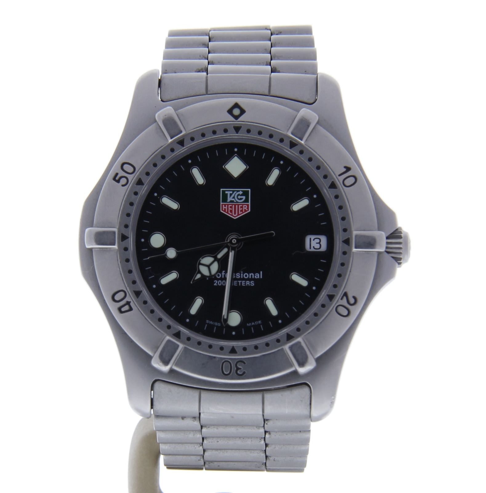 TAG-Heuer Professional Stainless-steel 962006 Black Dial Mens 40-mm Quartz Sapphire crystal. Swiss Made Wrist Watch