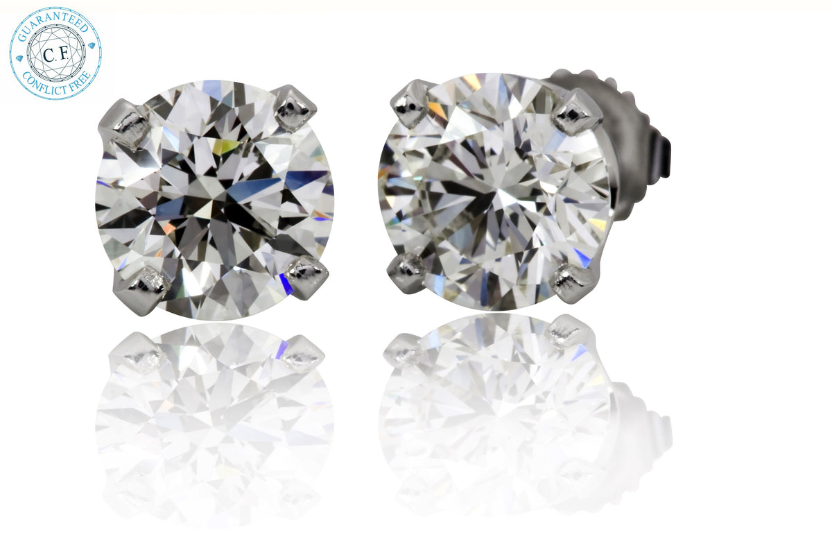 Studs-Basket Setting, Diamond 14k White Gold GIA-205505