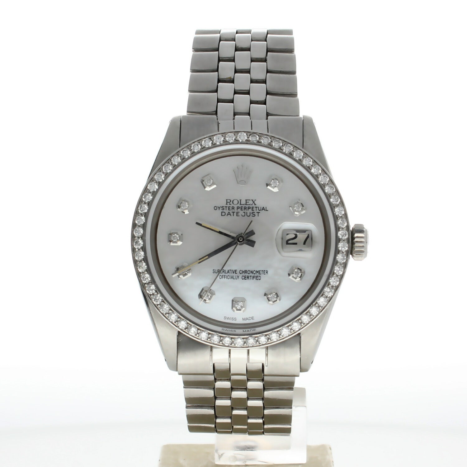 Rolex DateJust 36 Stainless-steel 1601 Mother-of-Pearl Dial Mens 36-mm Automatic-self-wind Sapphire crystal. Swiss Made Wrist Watch