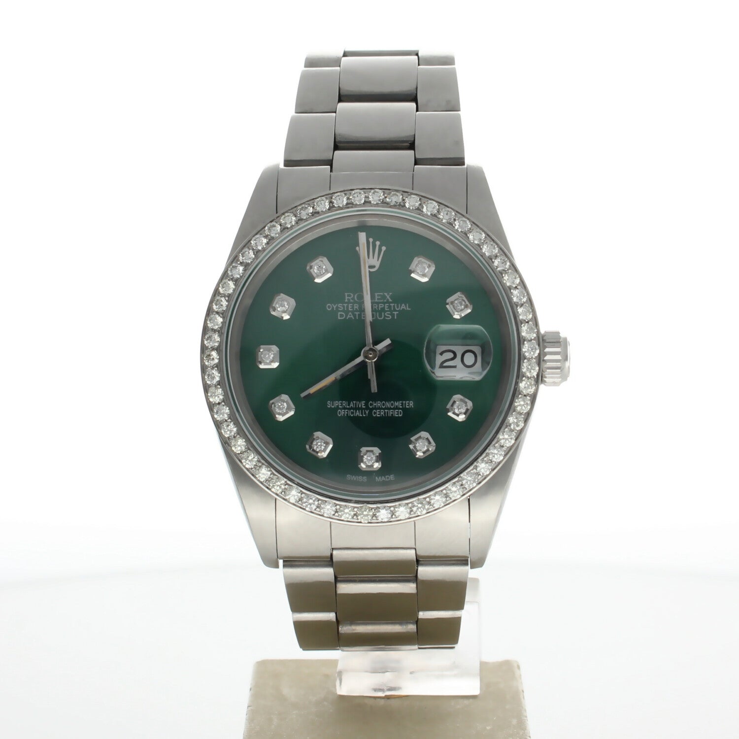 Rolex DateJust 36 Stainless-steel 16030 Green Dial Mens 36-mm Automatic self-wind Sapphire crystal. Swiss Made Wrist Watch