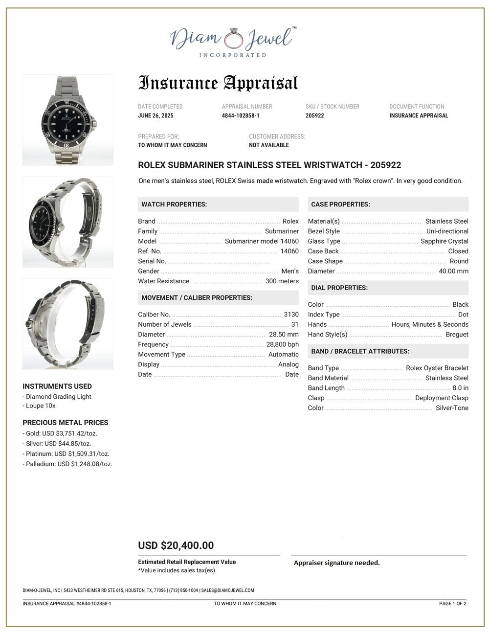 Rolex Submariner (no date) Stainless-steel 14060 Black Dial Mens 40-mm Automatic-self-wind Sapphire crystal. Swiss Made Wrist Watch