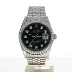 Rolex DateJust 36 Stainless-steel 1601 Black Dial Mens 36-mm Automatic self-wind Sapphire crystal. Swiss Made Wrist Watch