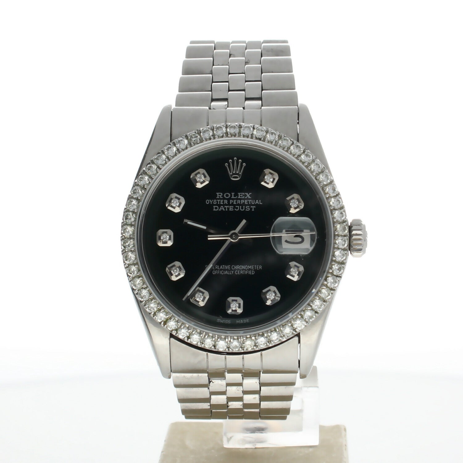 Rolex DateJust 36 Stainless-steel 1601 Black Dial Mens 36-mm Automatic self-wind Sapphire crystal. Swiss Made Wrist Watch