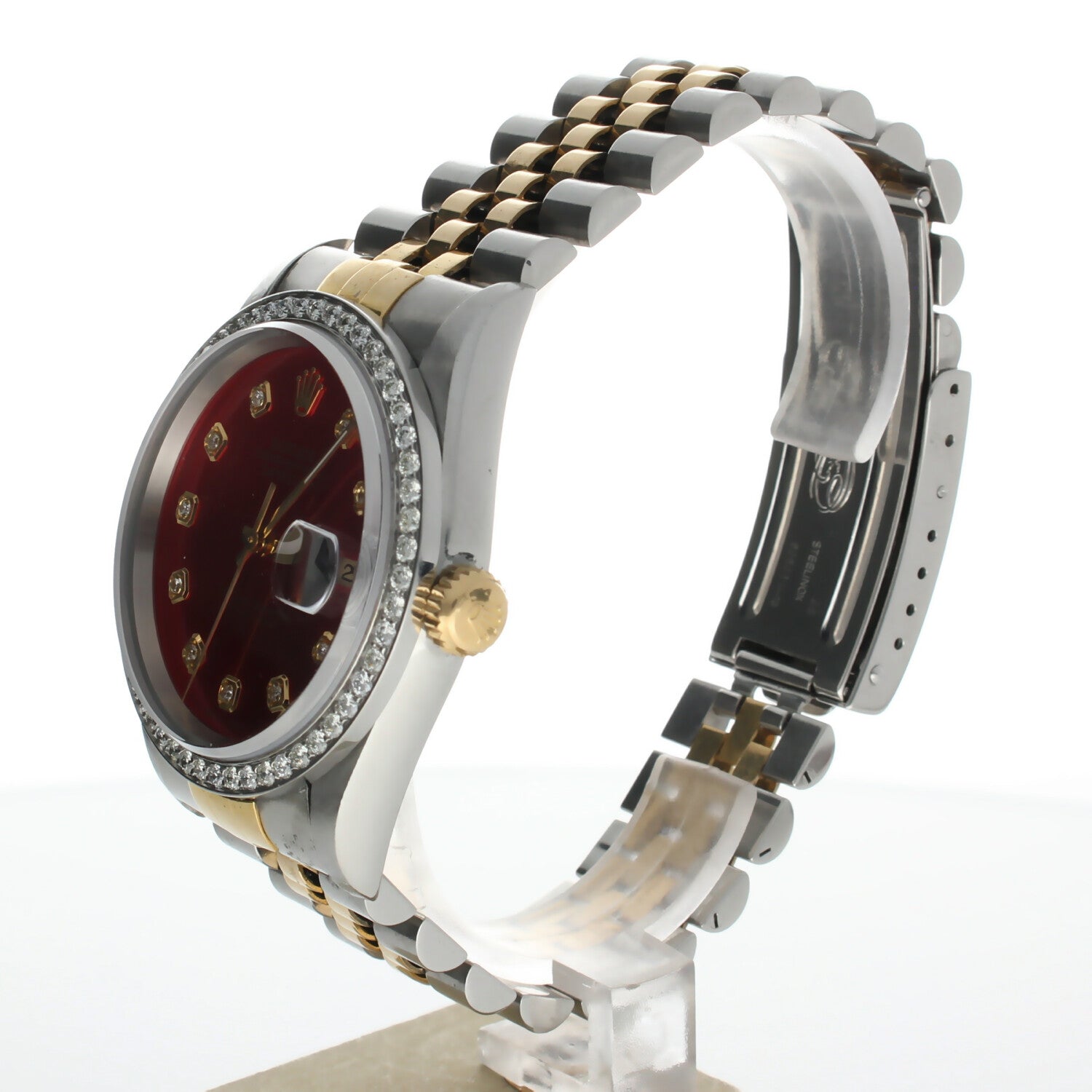 Rolex DateJust 36 Stainless-steel 16233 Red Dial Mens 36-mm Automatic self-wind Sapphire crystal. Swiss Made Wrist Watch