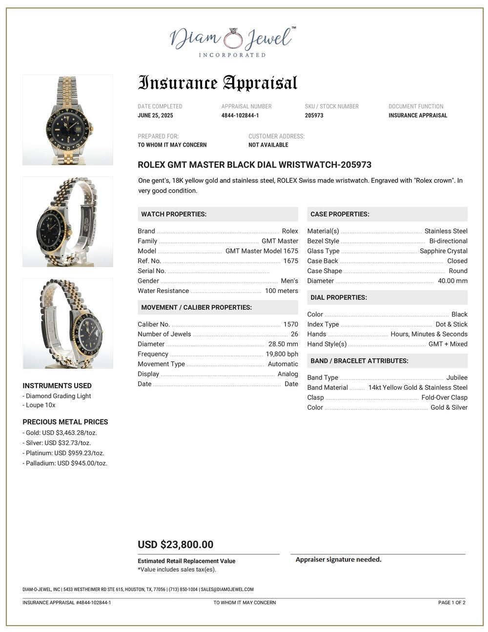 Rolex GMT-Master Stainless-steel 1675 Black Dial Mens 40-mm Automatic-self-wind Sapphire crystal. Swiss Made Wrist Watch