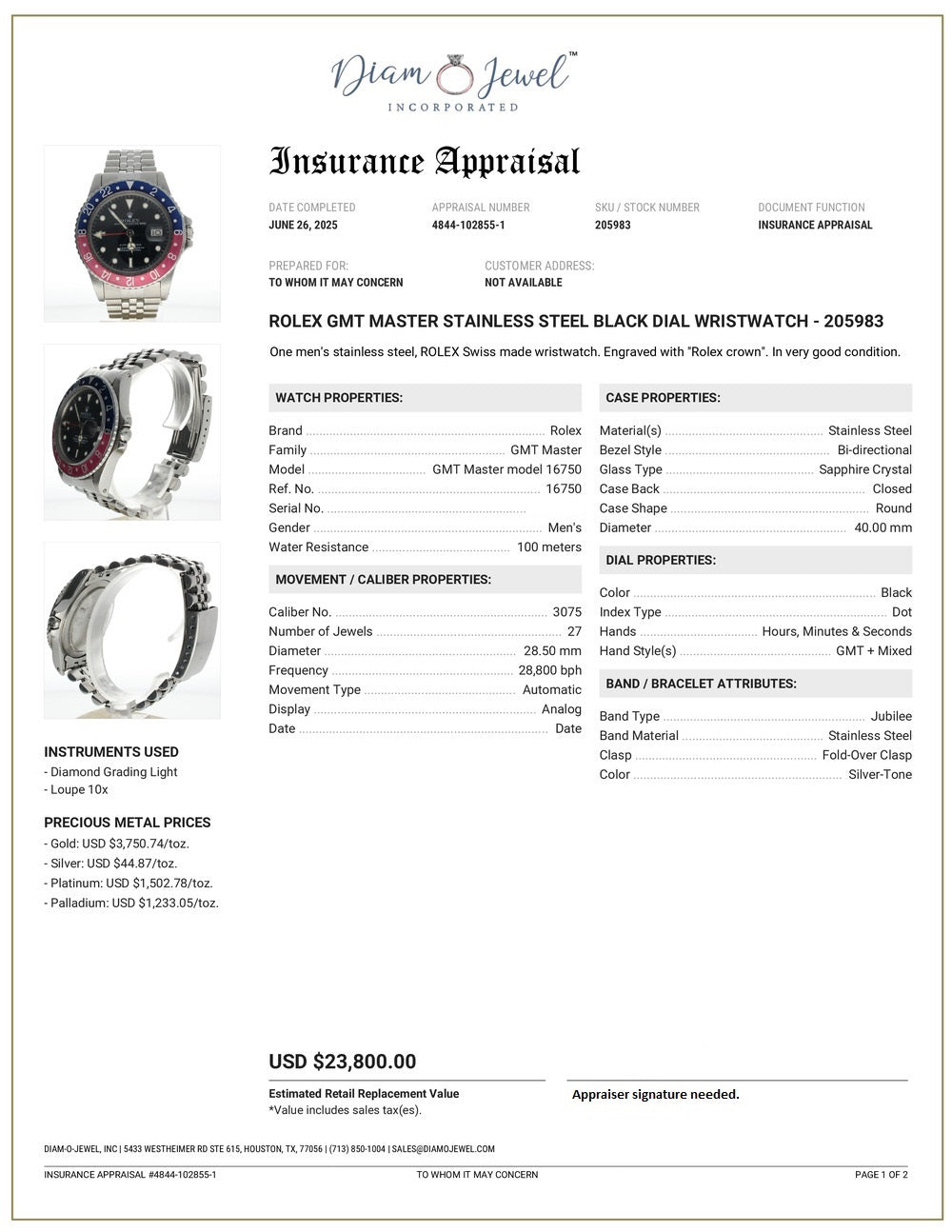 Rolex GMT-Master Stainless-steel 16750 Black Dial Mens 40-mm Automatic-self-wind Sapphire crystal. Swiss Made Wrist Watch