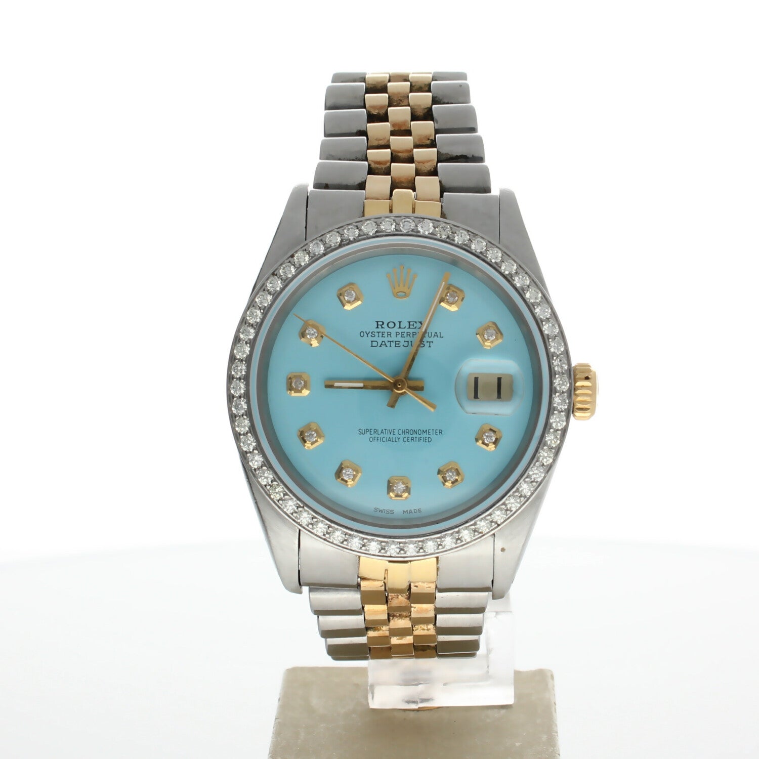 Rolex DateJust 36 Stainless-steel 1601 Blue Dial Mens 36-mm Automatic self-wind Sapphire crystal. Swiss Made Wrist Watch