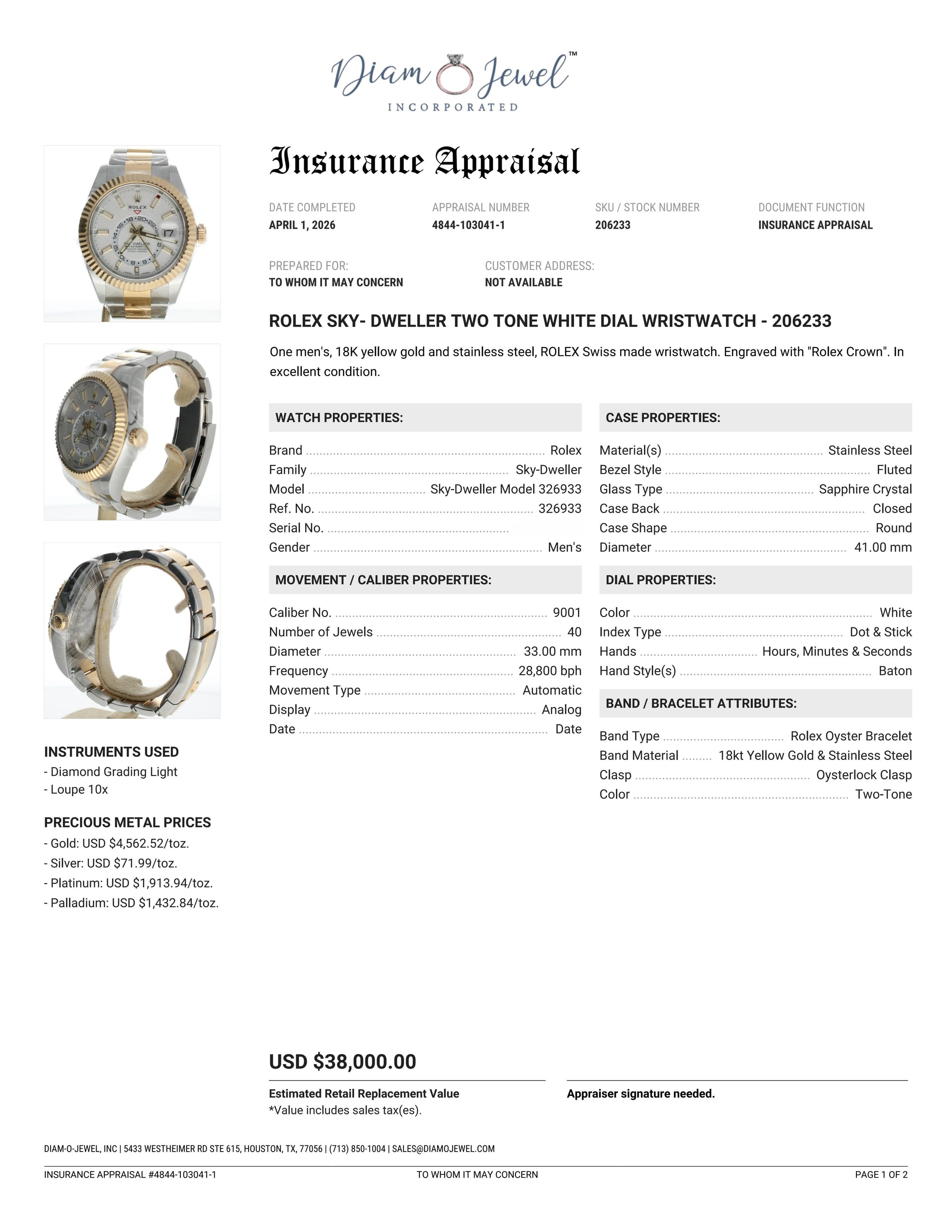 Rolex Sky-Dweller Stainless-steel 326933 White Dial Mens 41-mm Automatic self-wind Sapphire crystal. Swiss Made Wrist Watch