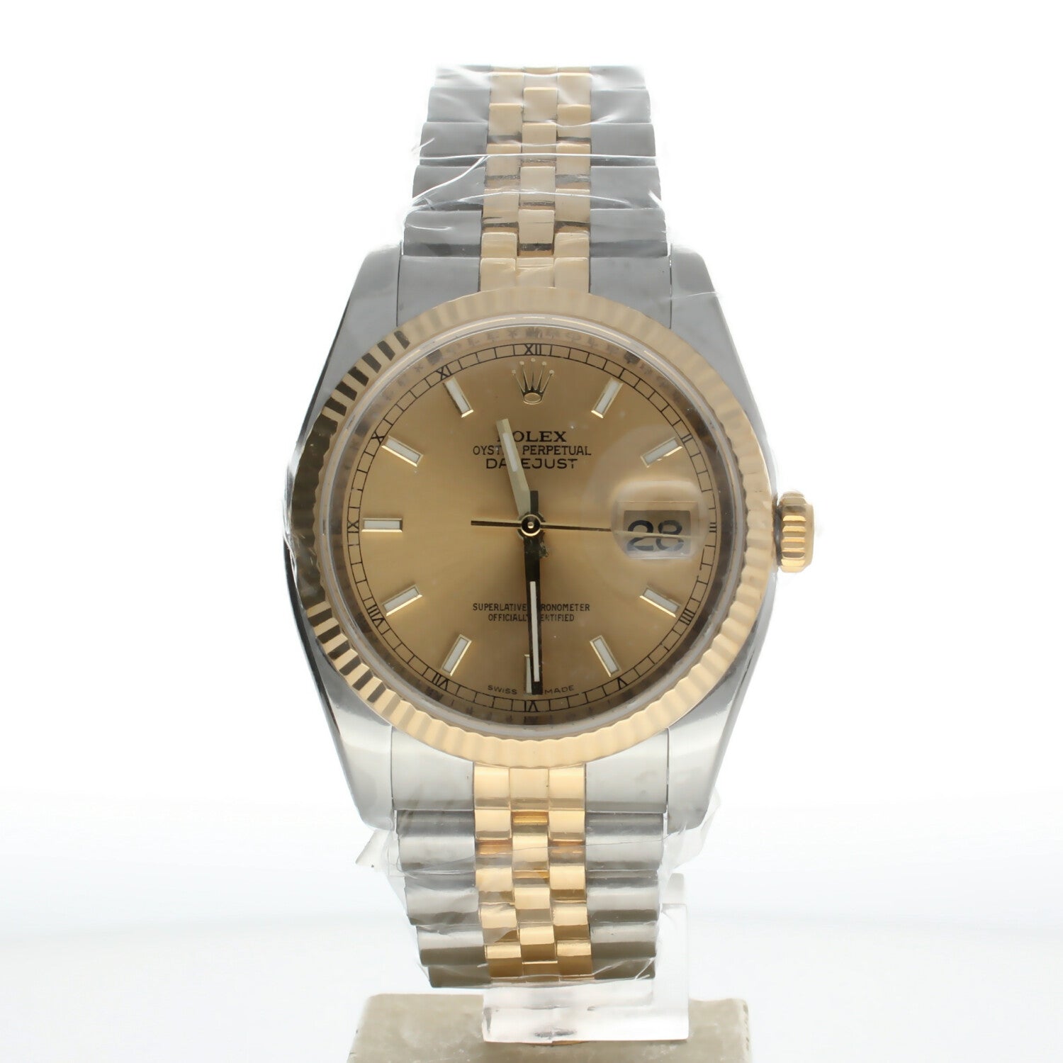 Rolex DateJust 36 Stainless-steel 116233 Champagne Dial Mens 36-mm Automatic self-wind Sapphire crystal. Swiss Made Wrist Watch