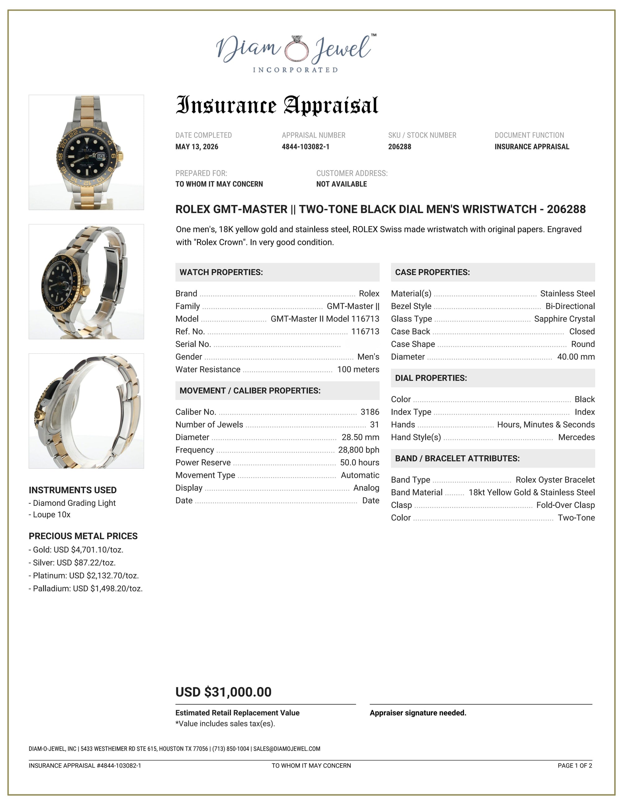 Rolex GMT-Master II Stainless-steel 116713 Black Dial Mens 40mm Automatic self-wind Sapphire crystal. Swiss Made Wristwatch