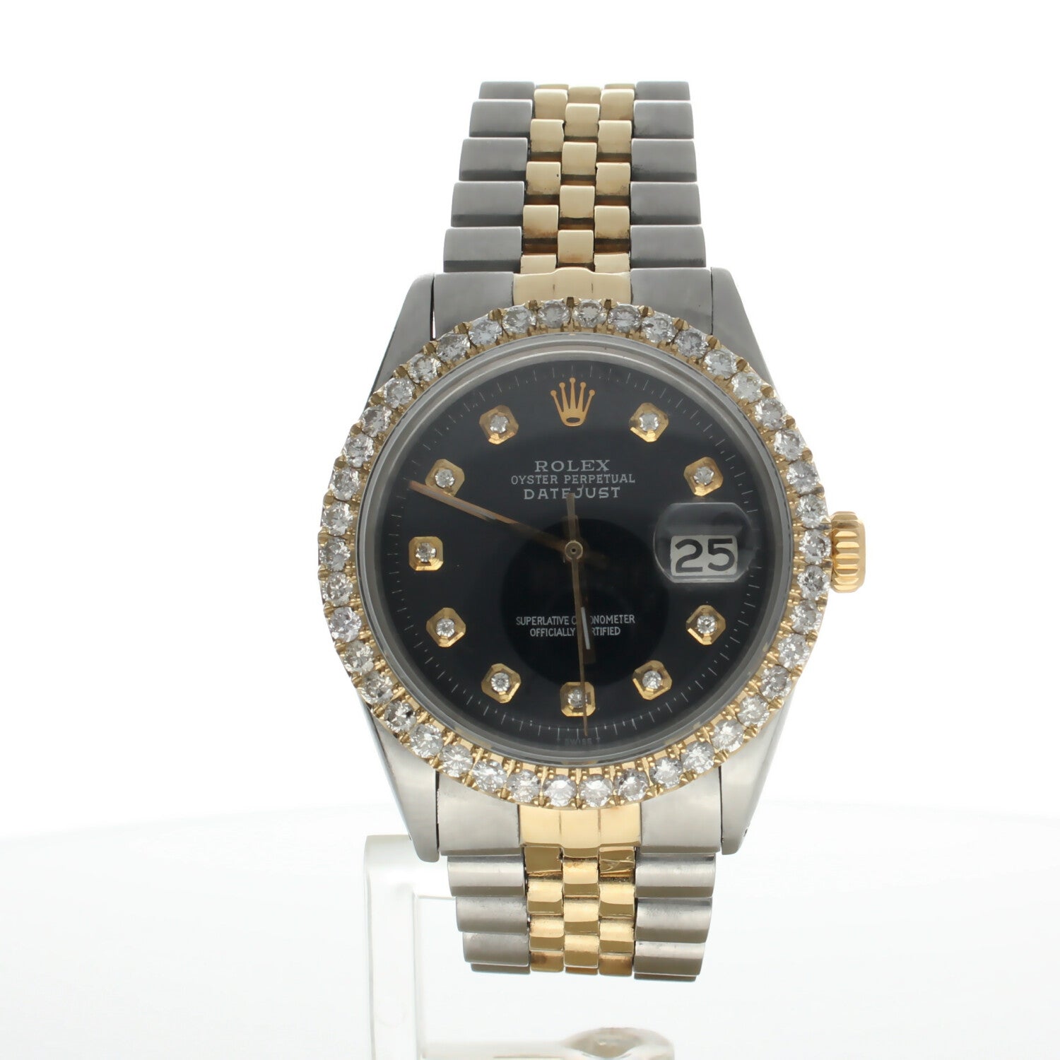 Rolex DateJust 36 Stainless-steel 1601 Black Dial Mens 36-mm Automatic self-wind Sapphire crystal. Swiss Made Wrist Watch
