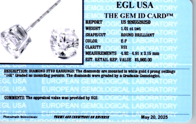1.01 ct Studs-1, Diamond 14k White Gold - 205889