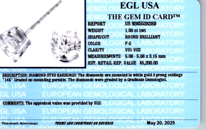 1.00 ct Studs-1, Diamond 14k White Gold - 205893