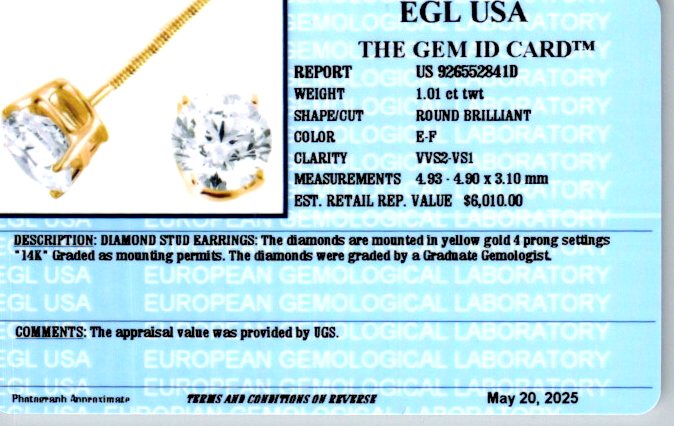 1.01 ct Studs-1, Diamond 14k Yellow Gold - 205914
