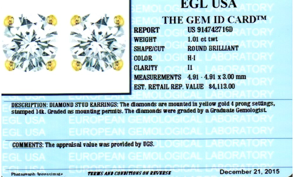 1.01 Ct. T.W. Diamond Studs In 14 Karat Yellow Gold