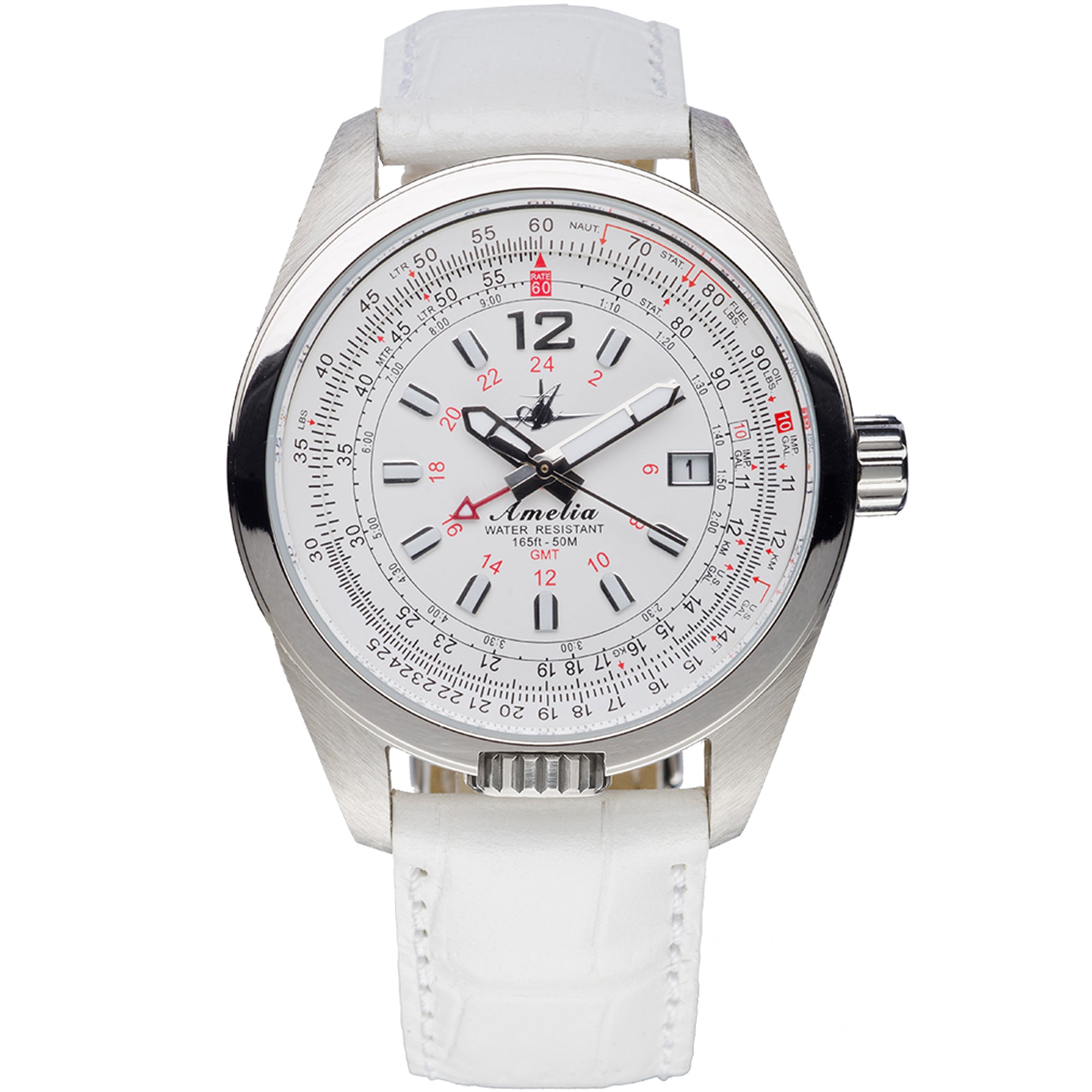 Abingdon Amelia Cloud White GMT Pilot Watch with White Leather Strap AM-CW