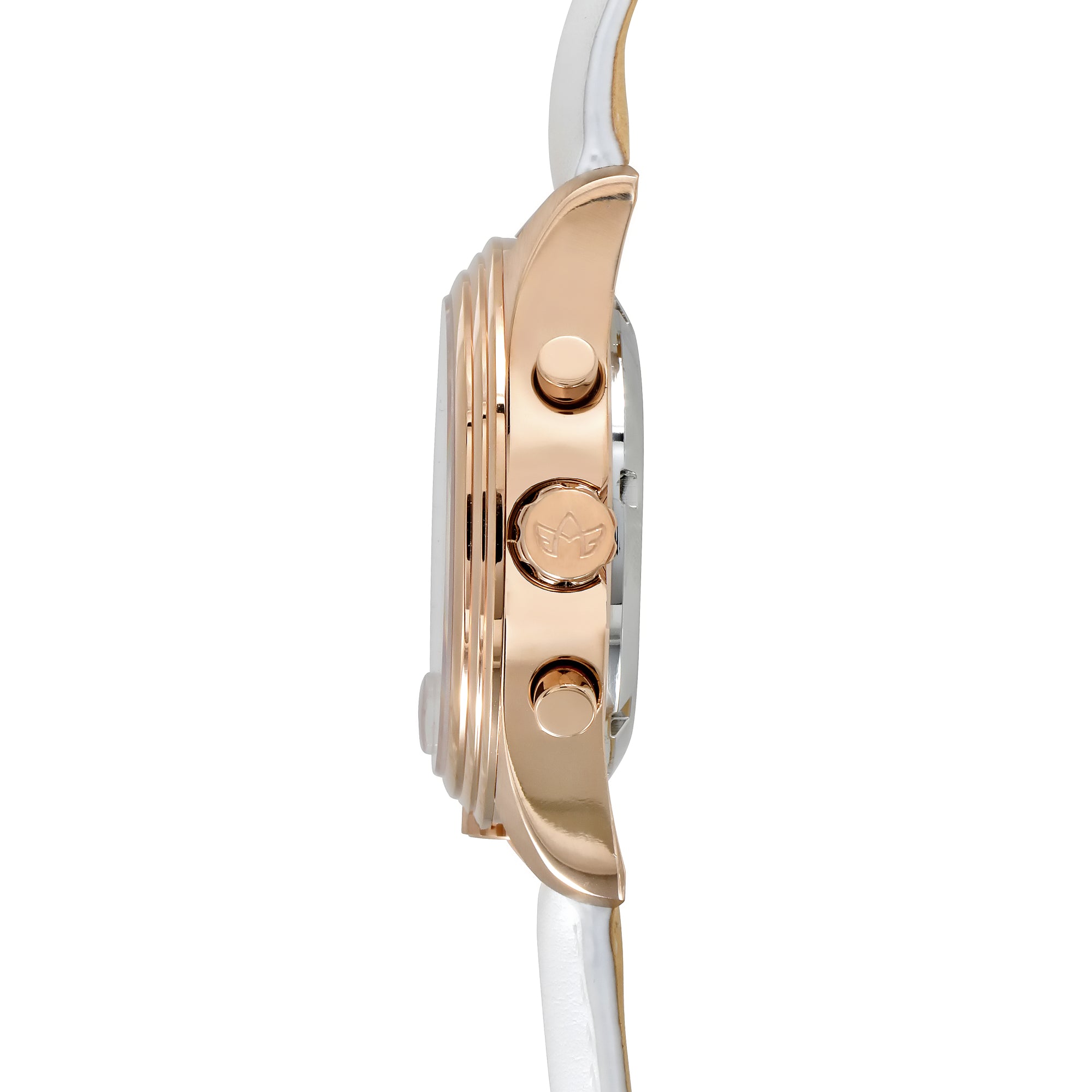 Abingdon Womens Katherine Rose Sun Chronograph ATIS Pilot Watch KA-RSUN with White Leather Strap