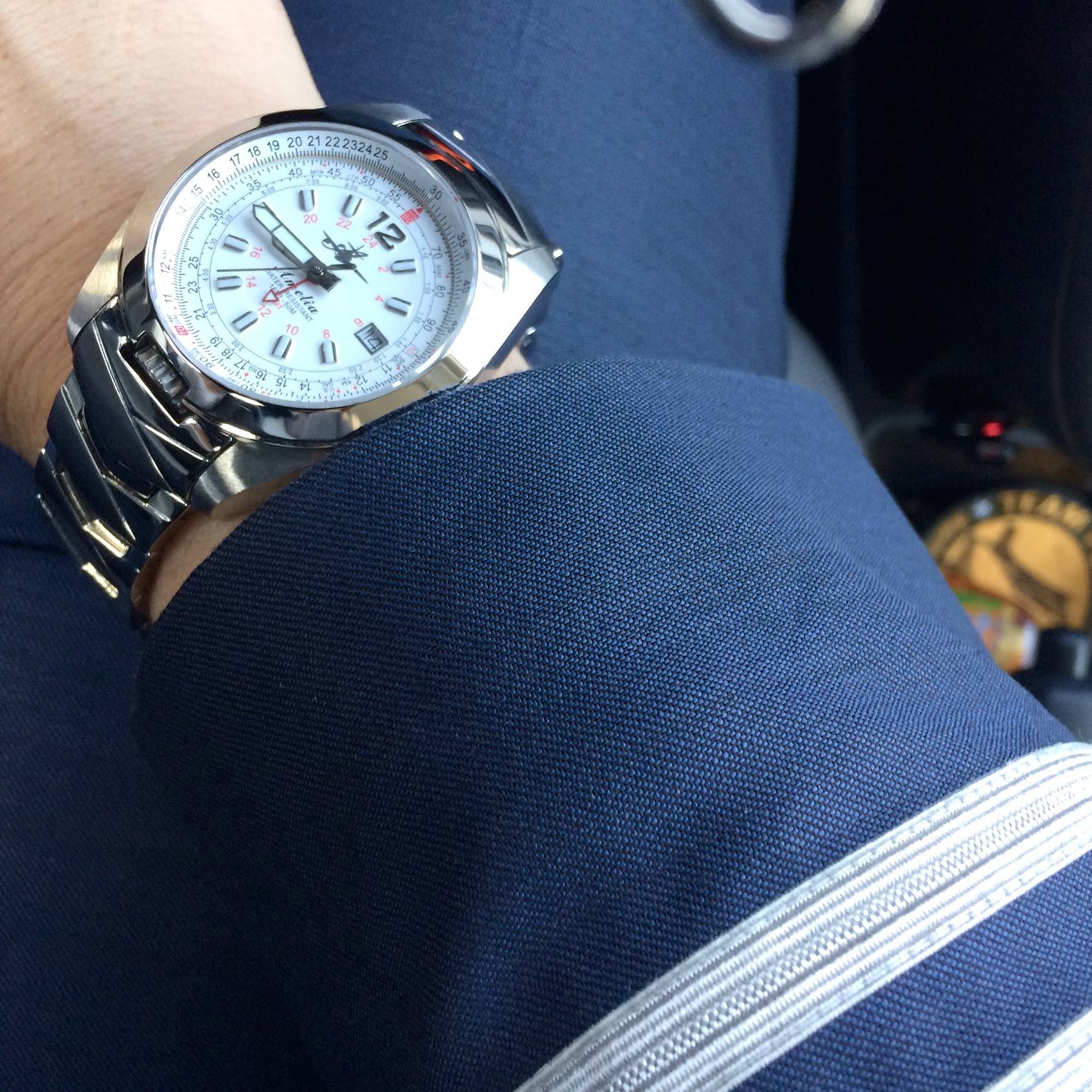 Abingdon Amelia Cloud White GMT Pilot Watch with Stainless Steel Bracelet AM-CW-SSB