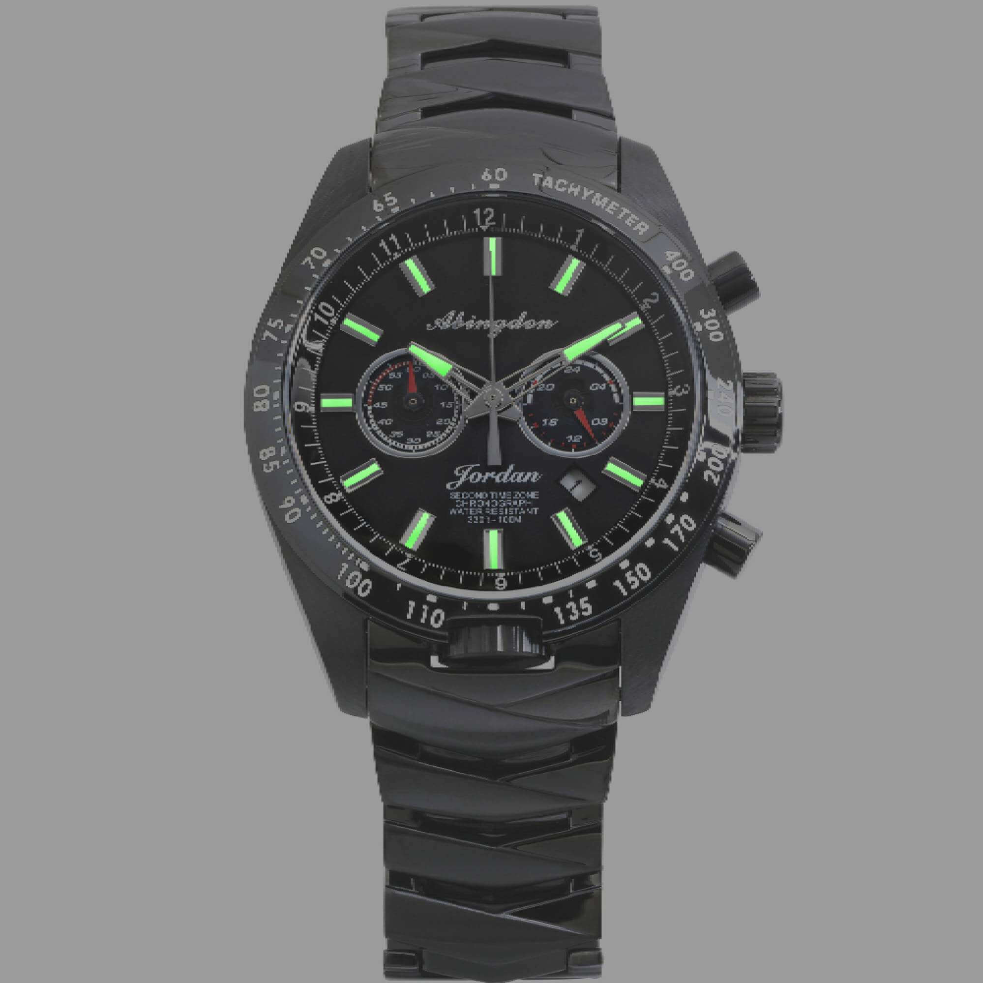 Abingdon Women Jordan Boulevard Black Tachy Racing Watch with Black Steel Band