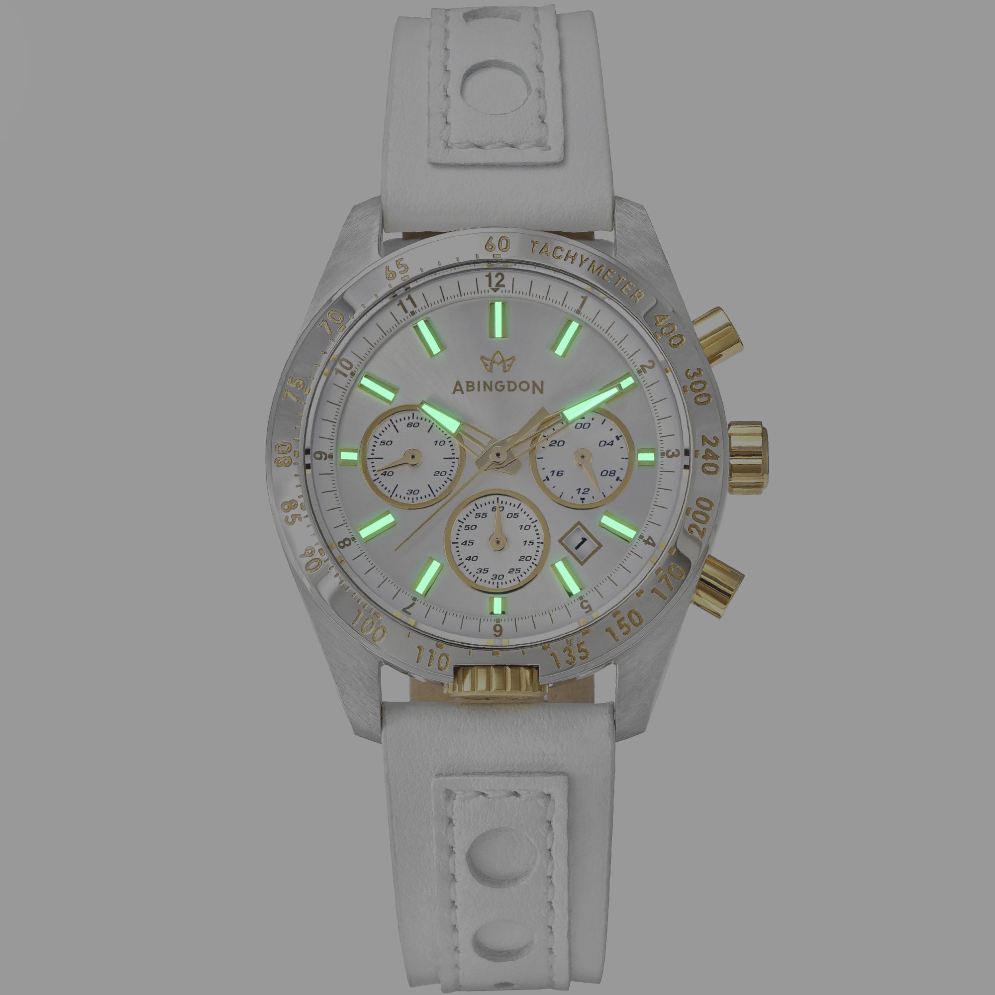 Abingdon Women Jordan Champagne Tachy Racing Watch with Camel Leather Strap