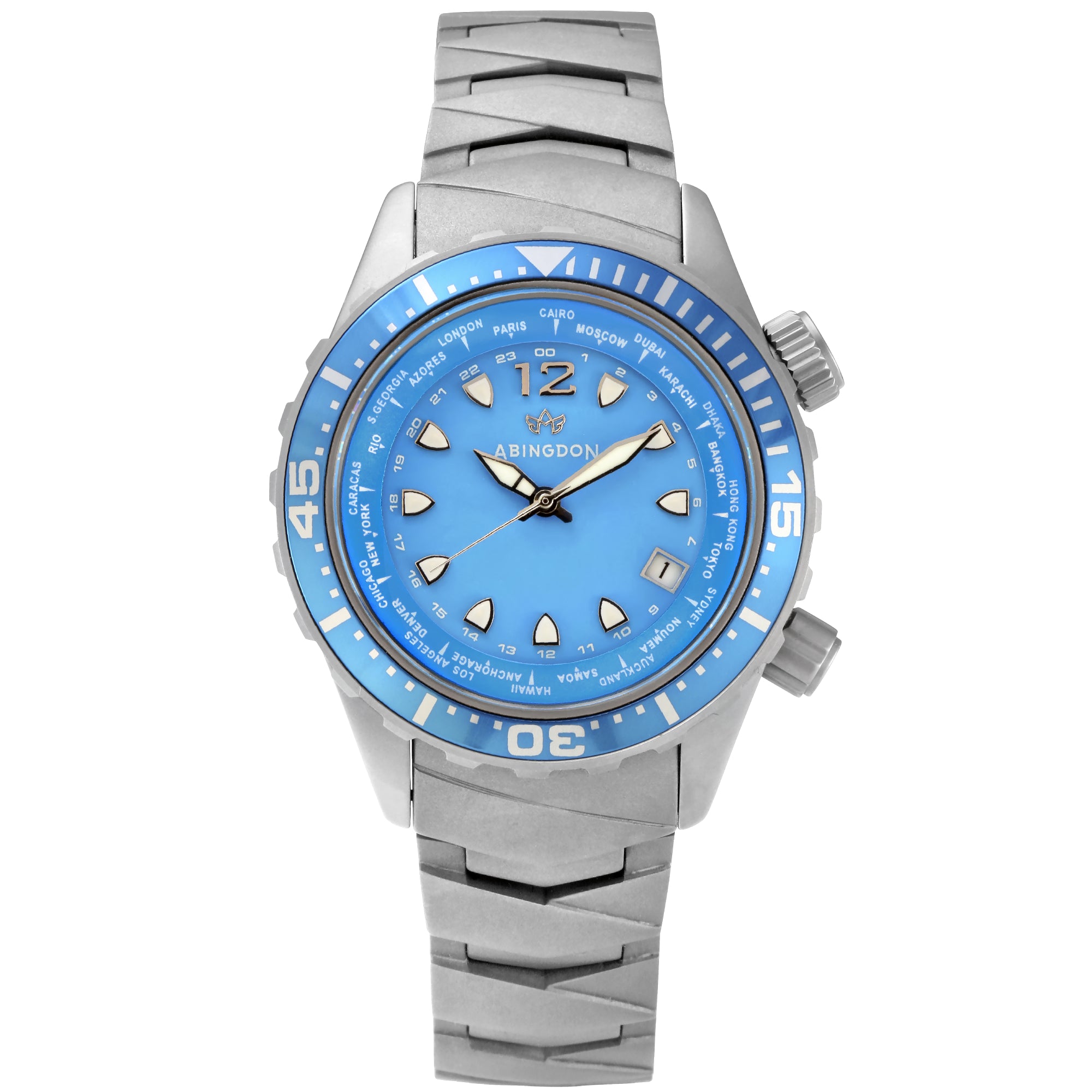 Abingdon Womens Marina Bahama Blue Automatic Diver's Multifunctional Titanium Watch Set MA-BBLU