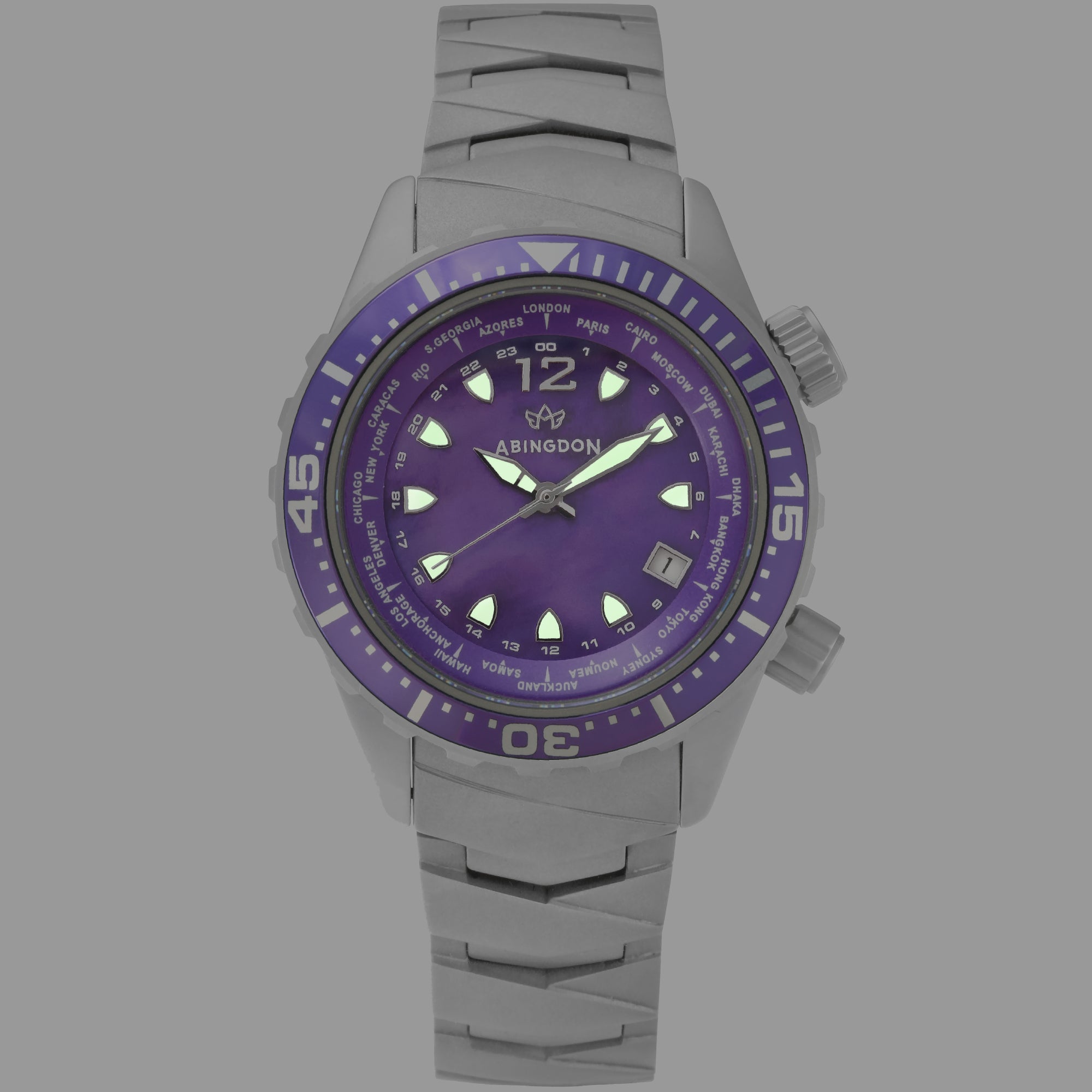 Abingdon Womens Marina Pacific Purple Automatic Diver's Multifunctional Titanium Watch Set MA-PPUR