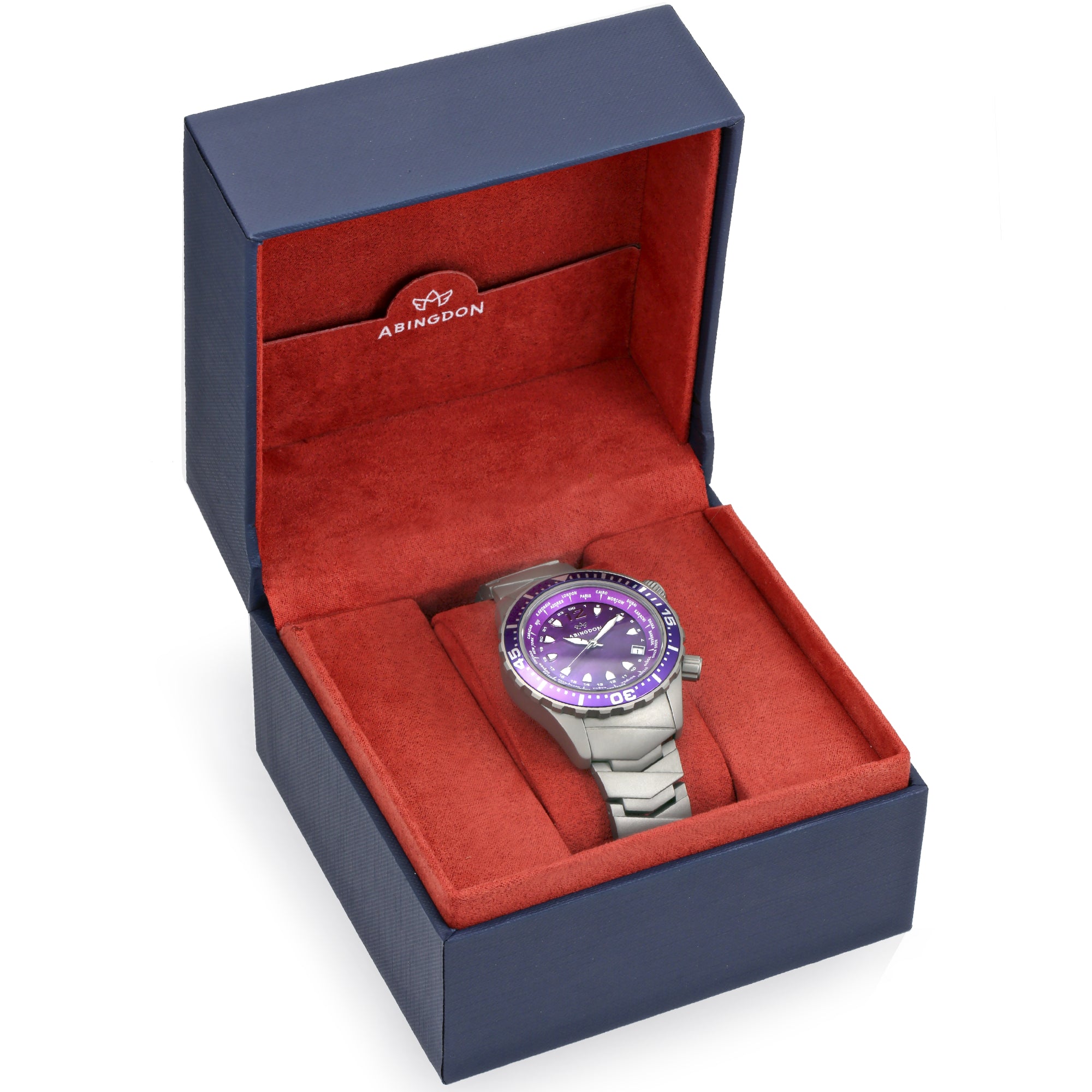 Abingdon Womens Marina Pacific Purple Automatic Diver's Multifunctional Titanium Watch Set MA-PPUR
