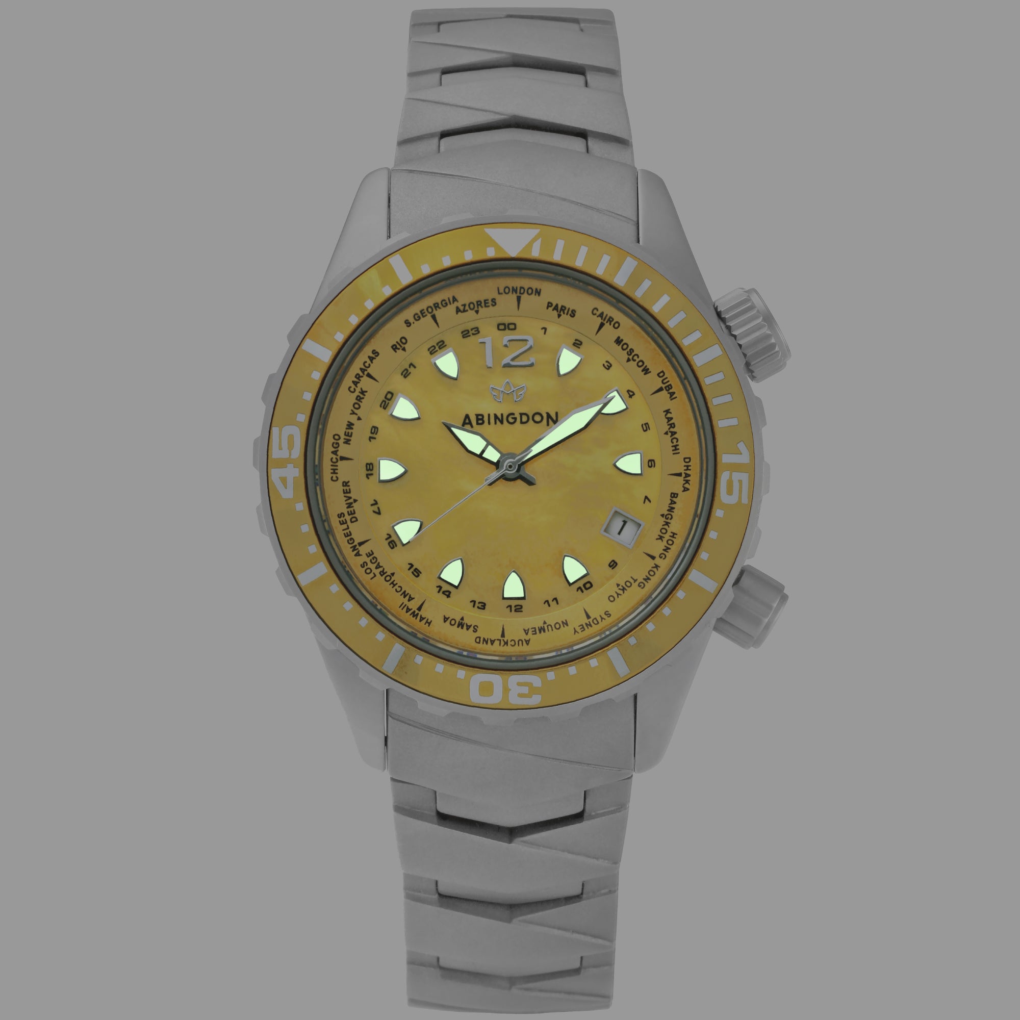 Abingdon Womens Marina Yellow Snapper Automatic Diver's Multifunctional Titanium Watch Set MA-YSNA