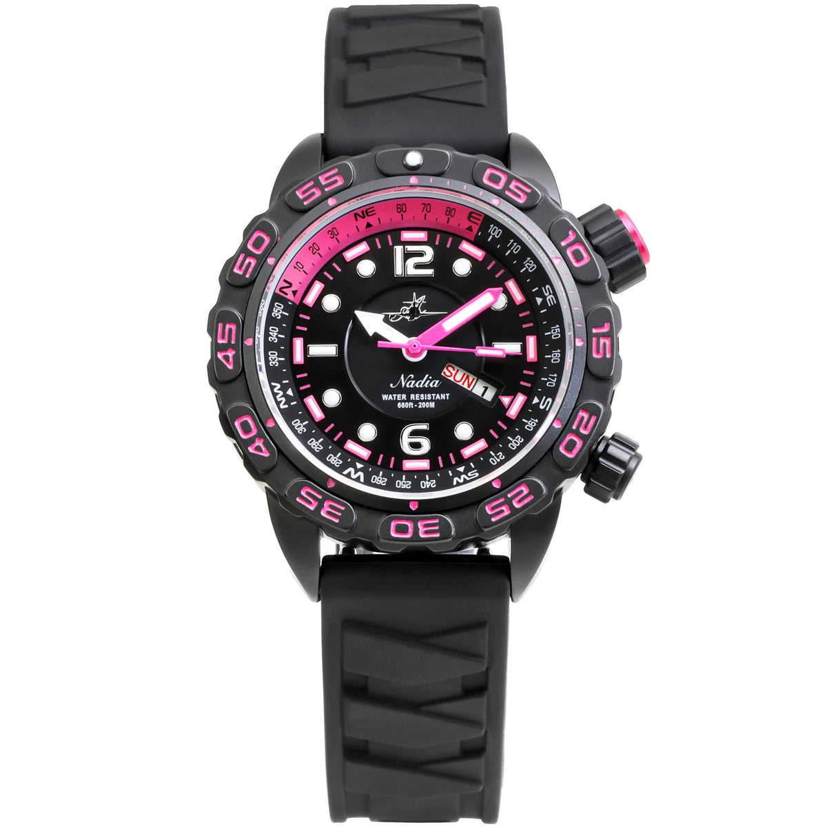 Abingdon Women Nadia Abyss Automatic Dive Watch with Black Silicone Strap