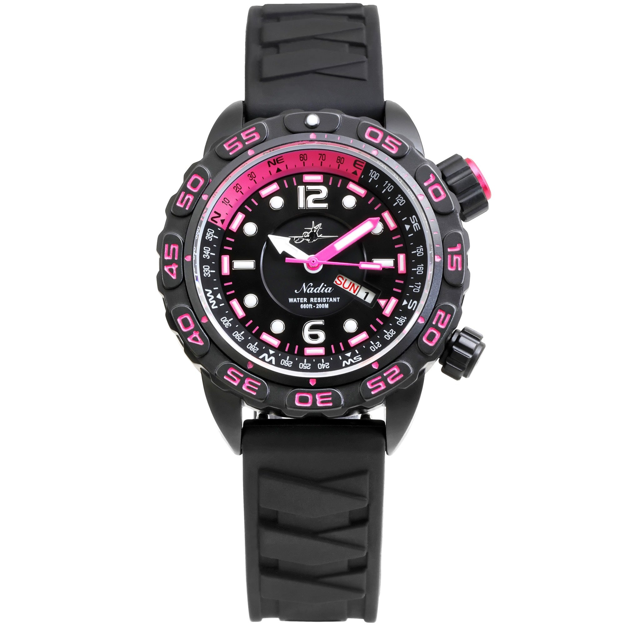 Abingdon Women Nadia Abyss Automatic Dive Watch with Black Silicone Strap